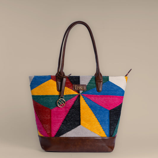 Mosaic Tote Bag | Handwoven multicolor geometric pattern that brings vibrance to your everyday look