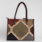 Gemstone Mosaic Multi-Color Shoulder Bag with Brown Leather Trim | Handwoven Everyday Tote Bag