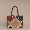 Gemstone Mosaic Multi-Color Shoulder Bag with Brown Leather Trim | Handwoven Everyday Tote Bag