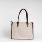 Desert Mirage Beige Chevron Tote Bag with Brown Leather Base | Handwoven Everyday Shoulder Bag