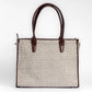 Chandan Khari Ivory Diamond Weave Tote Bag with Brown Leather Handles | Handwoven Everyday Shoulder Bag