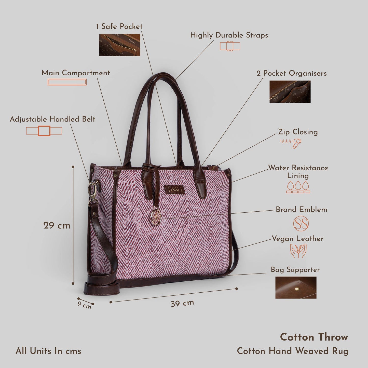 Vintage Wine Tote Bag | Handwoven textured design in rich wine tones for a sophisticated everyday look