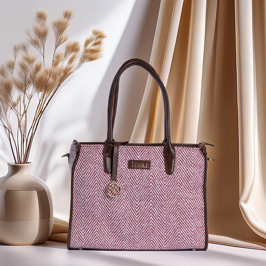 Vintage Wine Tote Bag | Handwoven textured design in rich wine tones for a sophisticated everyday look