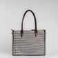 Handwoven Stripe Tote Bag | Classic neutral weave with leather detailing for timeless everyday elegance