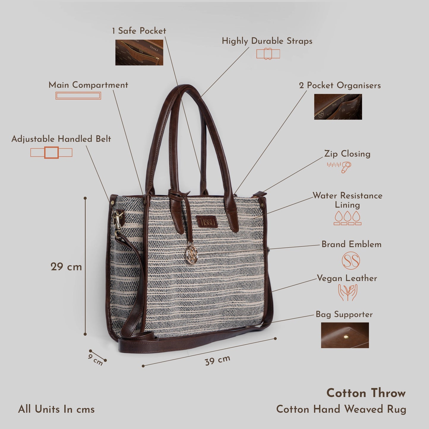 Handwoven Stripe Tote Bag | Classic neutral weave with leather detailing for timeless everyday elegance