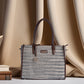 Handwoven Stripe Tote Bag | Classic neutral weave with leather detailing for timeless everyday elegance