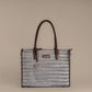Handwoven Stripe Tote Bag | Classic neutral weave with leather detailing for timeless everyday elegance