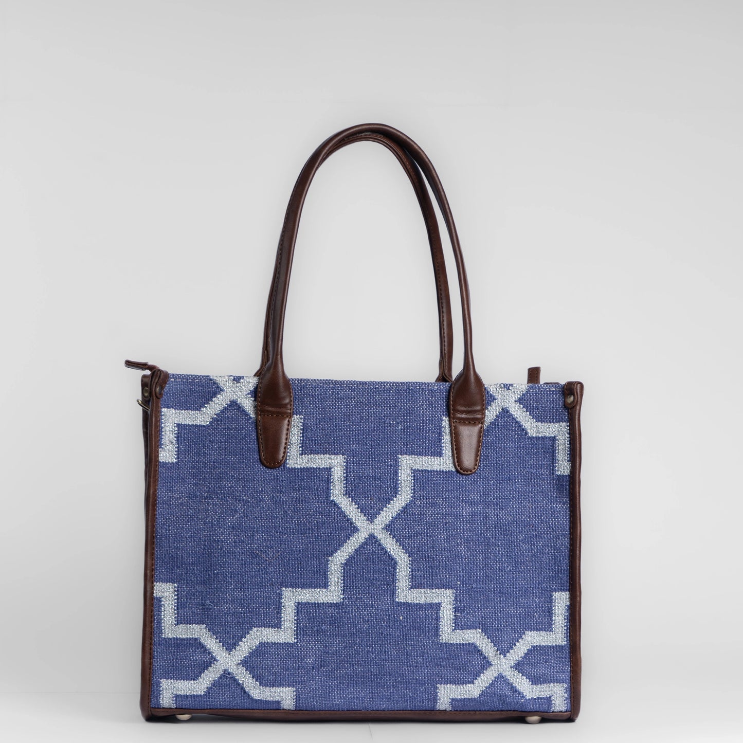 Indigofera Lattice Tote Bag | Handcrafted blue geometric weave inspired by timeless lattice patterns