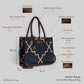 Celestial Lattice Denim Blue Tote Bag with Tan Leather Detailing | Handcrafted Structured Shoulder Bag
