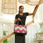 Fuchsia Fusion Tote Bag | Handwoven pink and white chevron pattern with a modern, vibrant twist