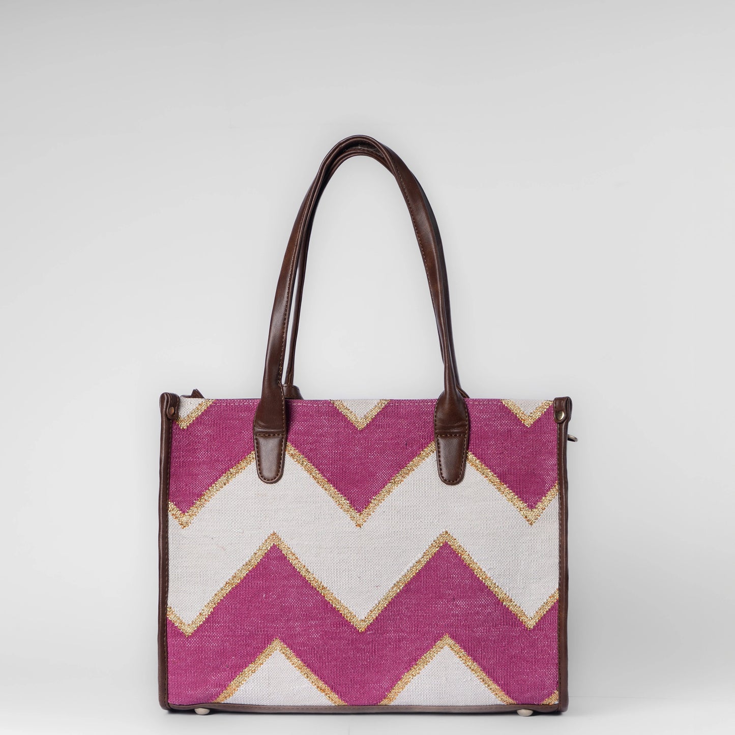 Fuchsia Fusion Tote Bag | Handwoven pink and white chevron pattern with a modern, vibrant twist