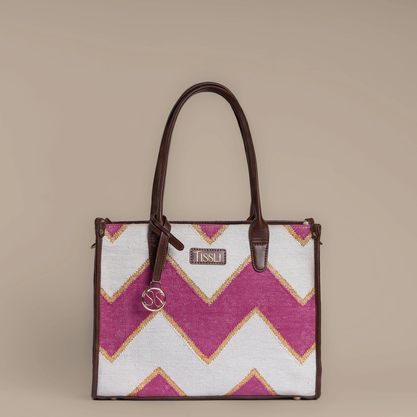 Fuchsia Fusion Tote Bag | Handwoven pink and white chevron pattern with a modern, vibrant twist