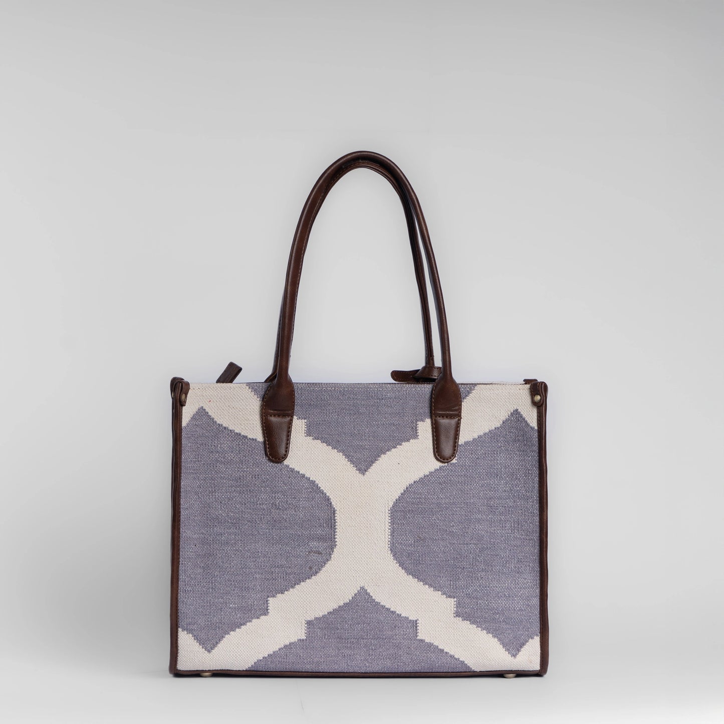 Rajasthani Trellis Tote Bag | Subtle geometric pattern crafted in soft handloom fabric with leather accents