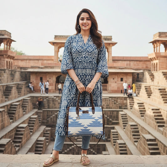 Stepwell Blue Tote – Handcrafted Shopping Bag