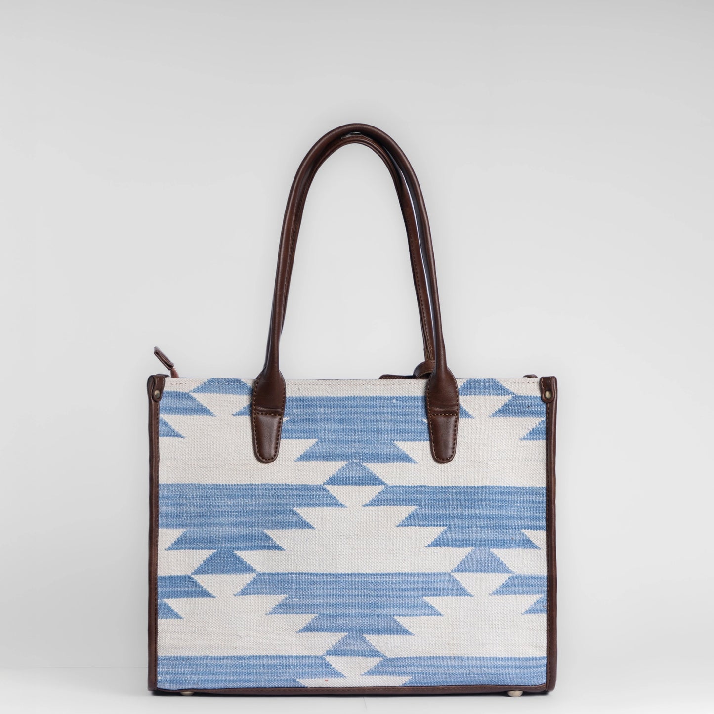 Mountain Mist Tote Bag | Handwoven blue and white design inspired by serene mountain mornings