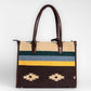 Canyon Stripes Yellow & Teal Pattern Tote Bag with Brown Leather Base | Handwoven Everyday Shoulder Bag
