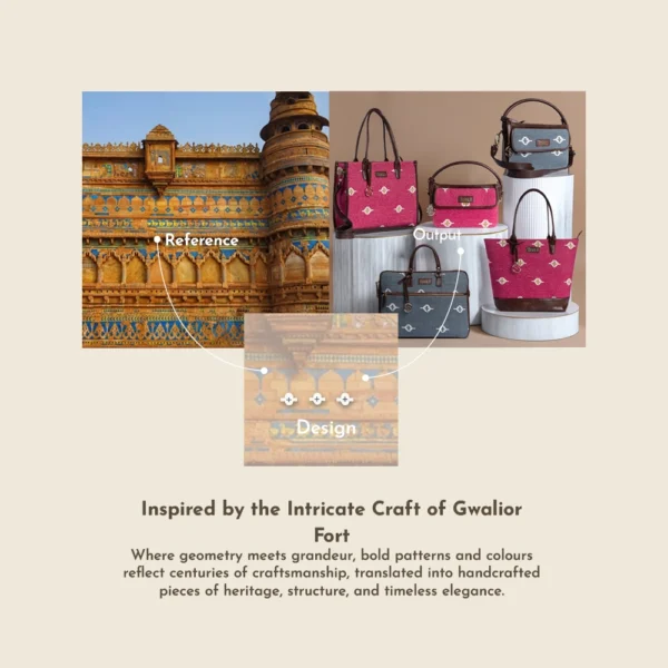 Tissli taupe diamond trellis rug tote is inspired by the architectural mirror work of Sheesh Mahal.